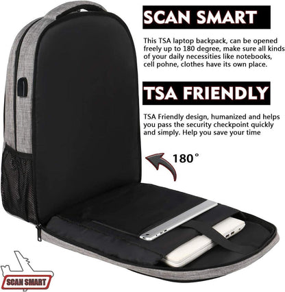 Matein Laptop Rucksack 17,3 Zoll USB Diebstahlschutz Grau
