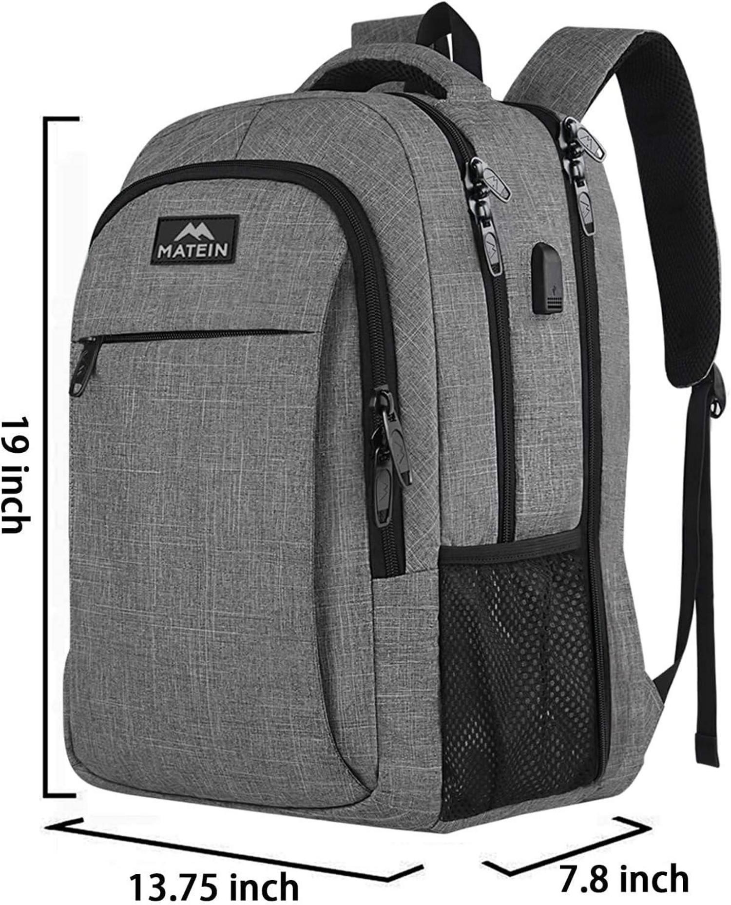Daypack Laptop Rucksack 17,3 Zoll Anti Diebstahl USB Grau Herren