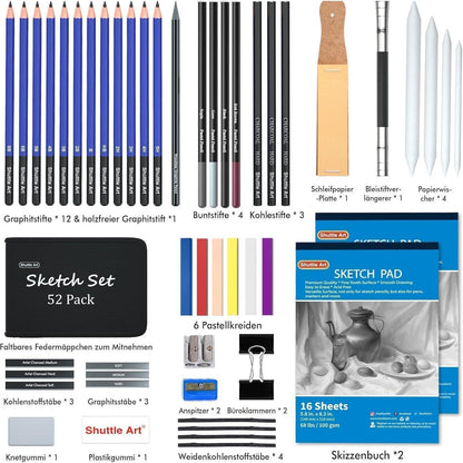 Professionelles Zeichenstifte Set, 52-teilig, für Erwachsene