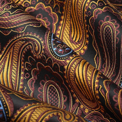 Herren Ascot Krawattenschal & Einstecktuch Set Braun Paisley