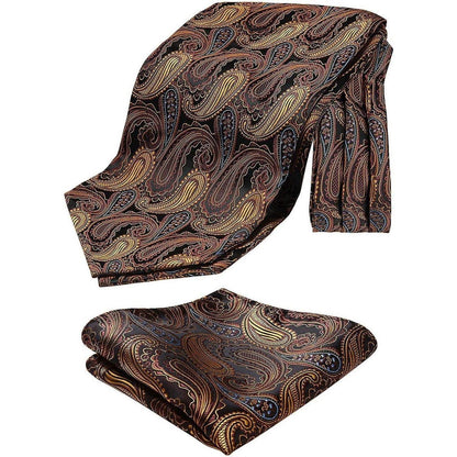 Herren Ascot Krawattenschal & Einstecktuch Set Braun Paisley