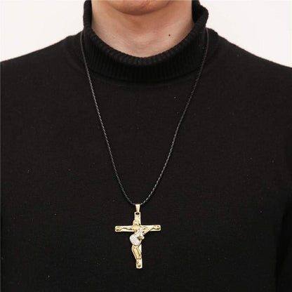 Johnny Hallyday Gitarrenkreuz Halskette Silber/Gold/Schwarz