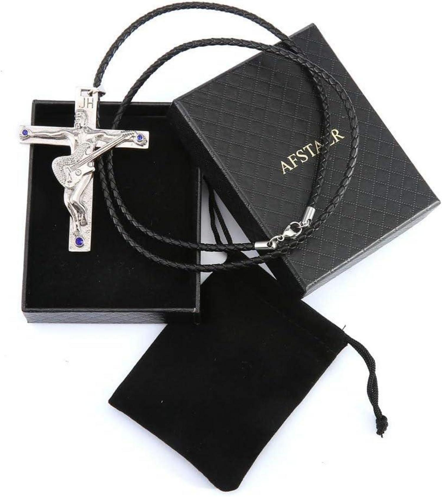 Johnny Hallyday Gitarrenkreuz Halskette Silber/Gold/Schwarz Edelstahl Fan
