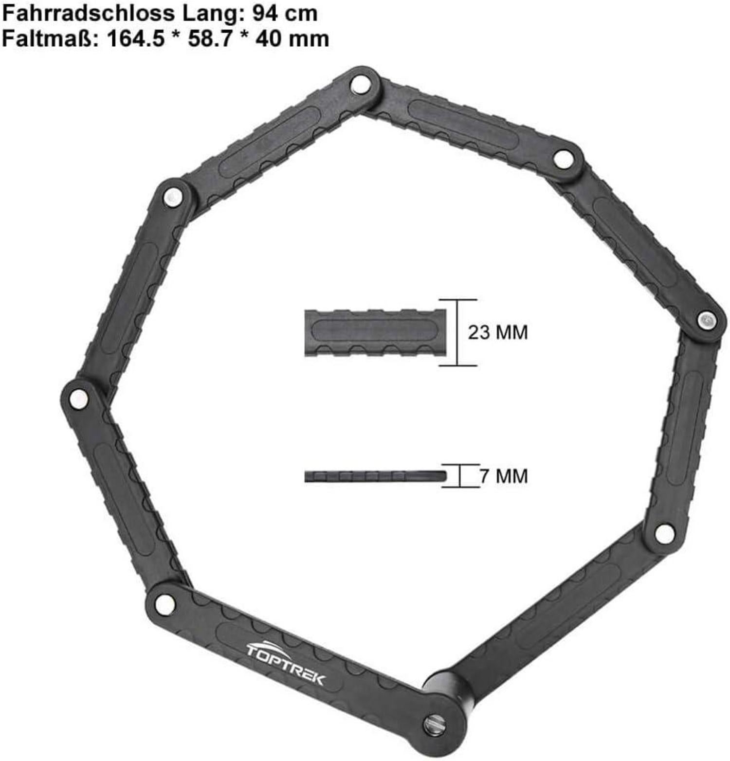 Toptrek Faltschloss mit Halterung Lang 94cm Level 7 Schwarz