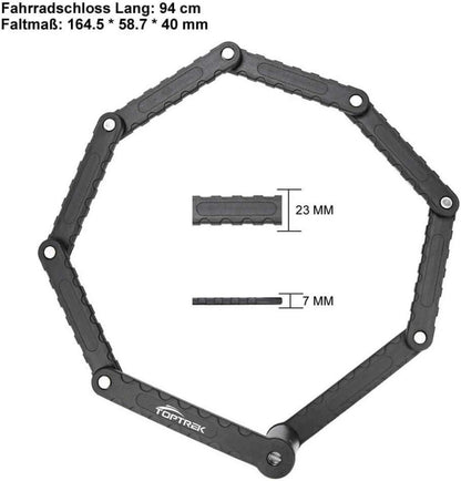 Toptrek Faltschloss mit Halterung Lang 94cm Level 7 Schwarz