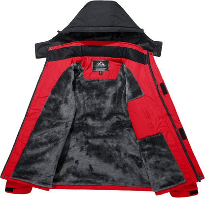 Herren Winter Skijacke Fleece Gefüttert Wasserdicht Rot