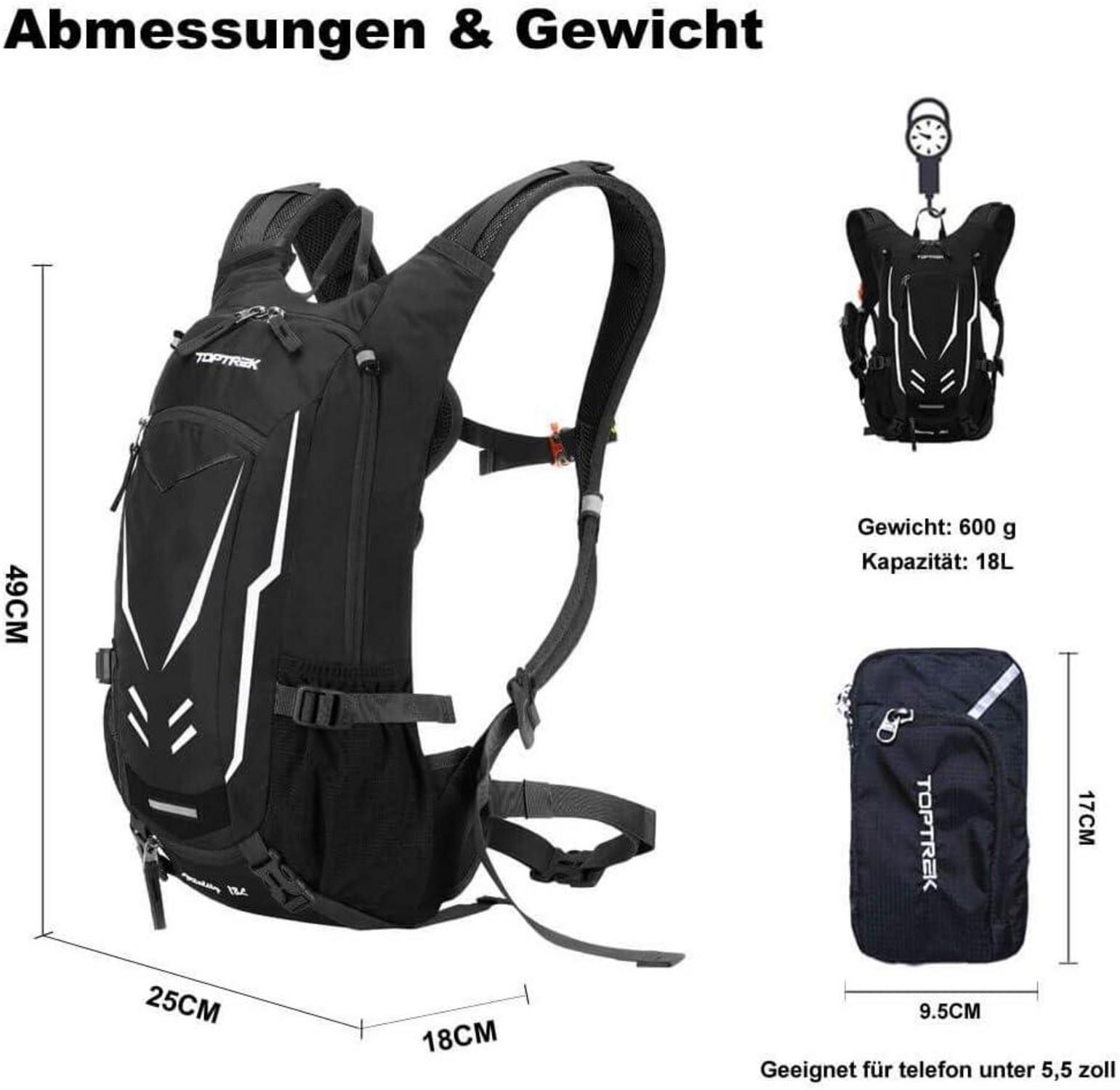 Toptrek 18L Fahrradrucksack Ultraleicht Wasserdicht mit Helmabdeckung Schwarz