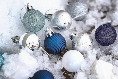 49er VALERY MADELYN Weihnachtskugeln 3CM Kunststoff Christbaumkugeln Silber Blau