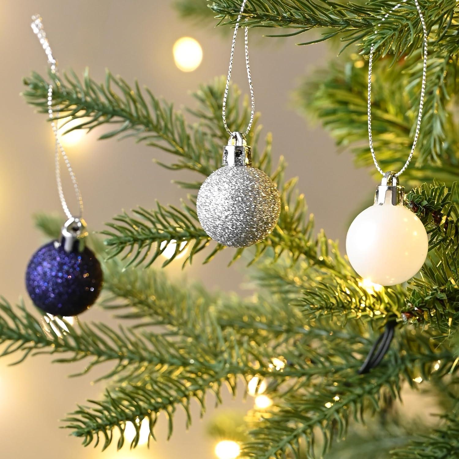 49er Weihnachtskugeln 3CM Kunststoff Christbaumkugeln Silber Blau Glänzend