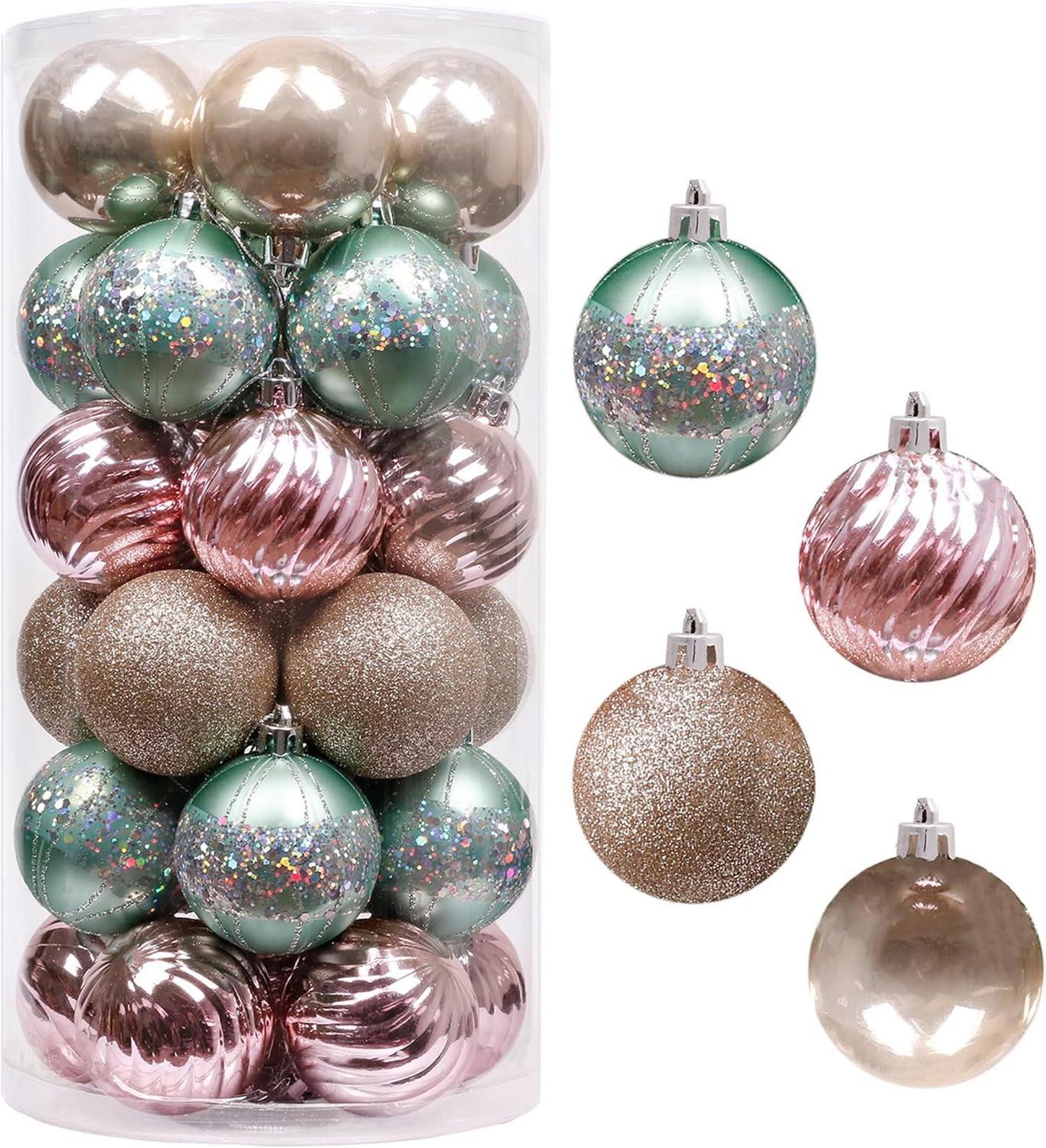30er Set Christbaumkugeln 6cm Kunststoff Weihnachtsdeko Mintgrün Rosa