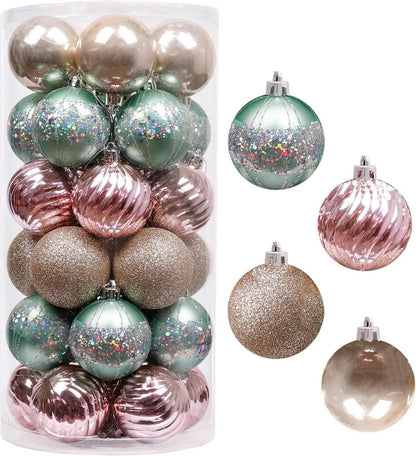 30er Set Christbaumkugeln 6cm Kunststoff Weihnachtsdeko Mintgrün Rosa