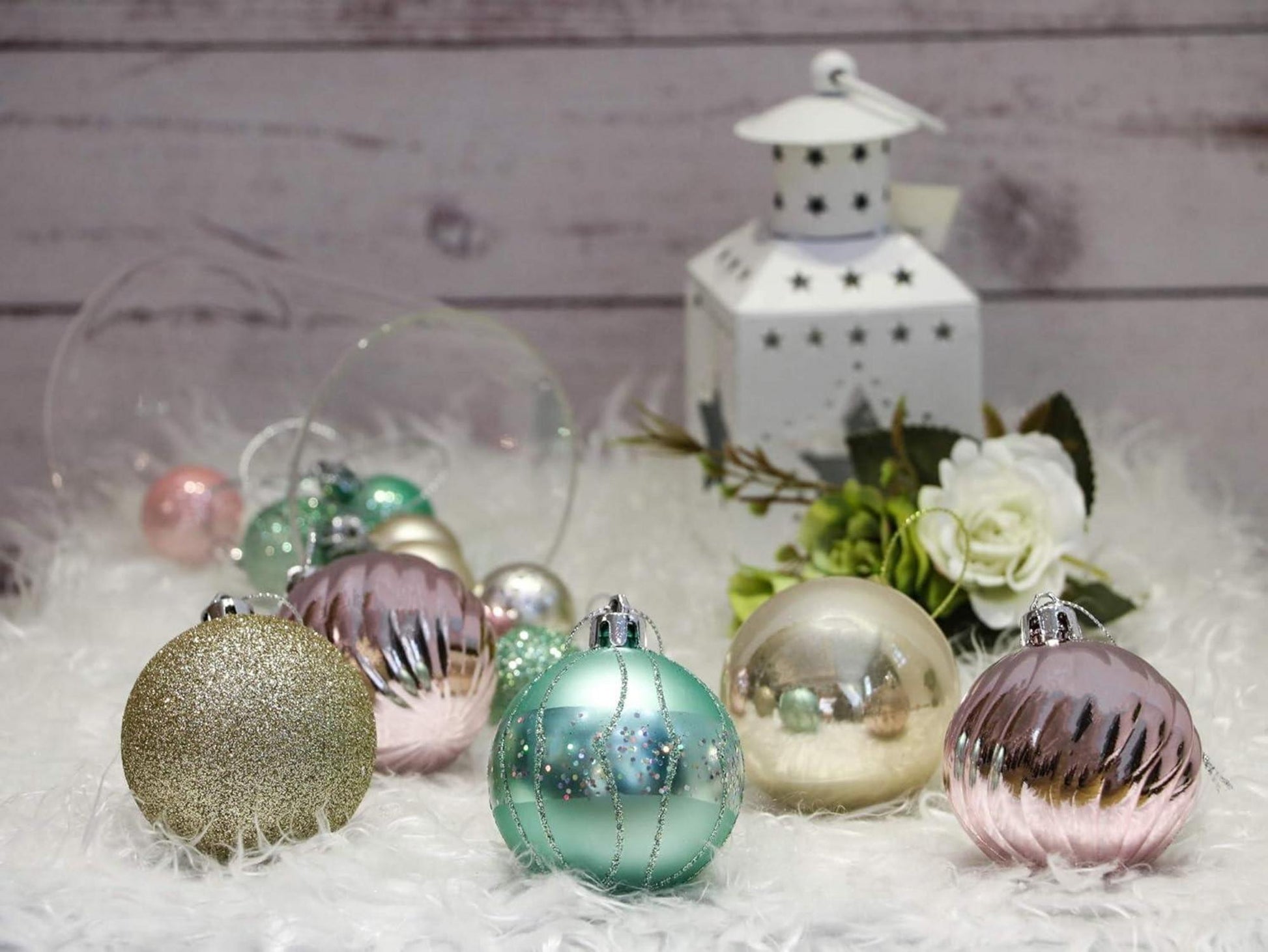 30er Set Christbaumkugeln 6cm Kunststoff Weihnachtsdeko Mintgrün Rosa