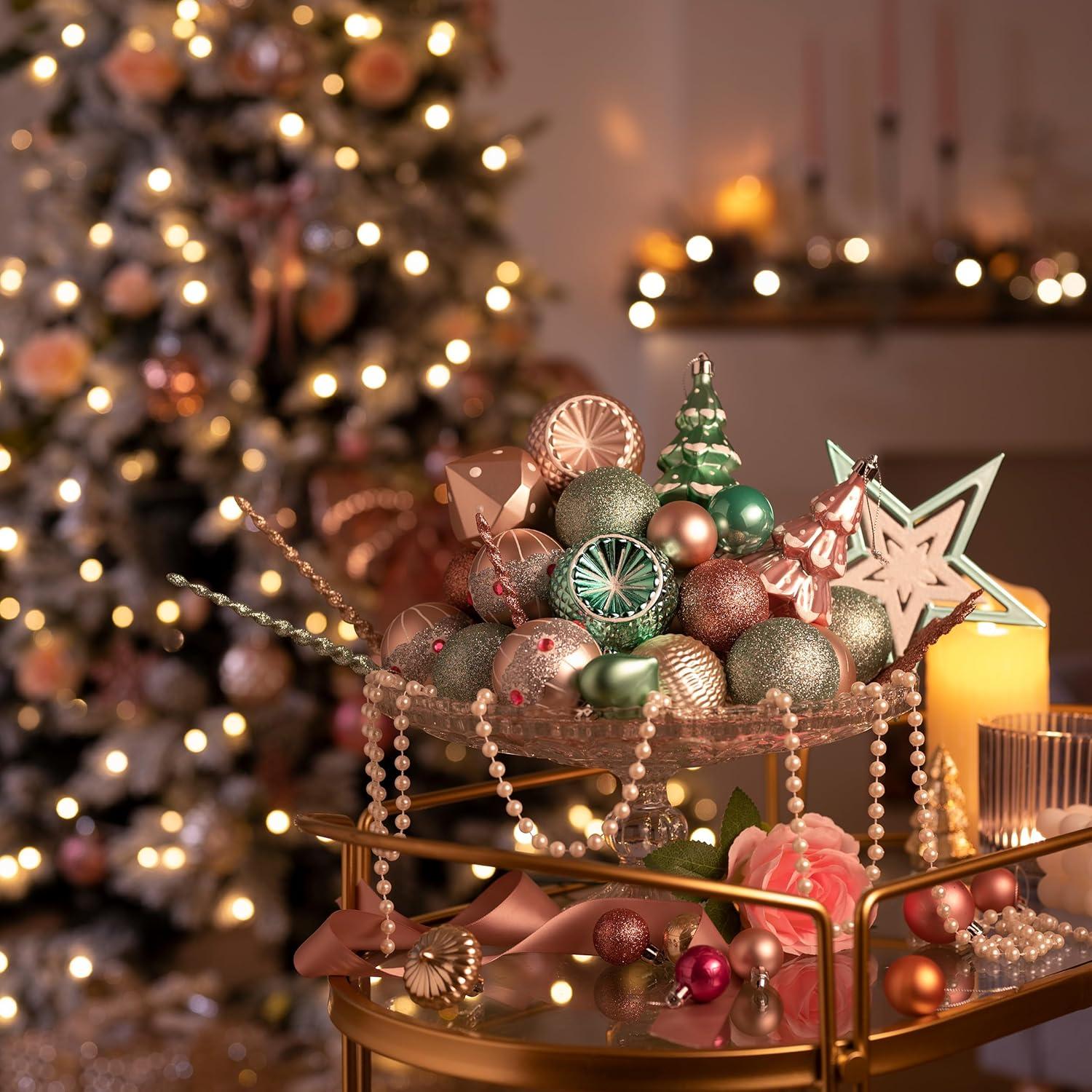 Valery Madelyn Weihnachtskugeln 30 Stücke 6CM Kunststoff Christbaumkugeln Mintgrün Rosa Gold