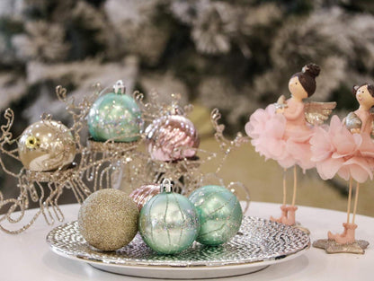 30er Set Weihnachtskugeln 6cm Kunststoff Christbaumkugeln Mintgrün Rosa Gold