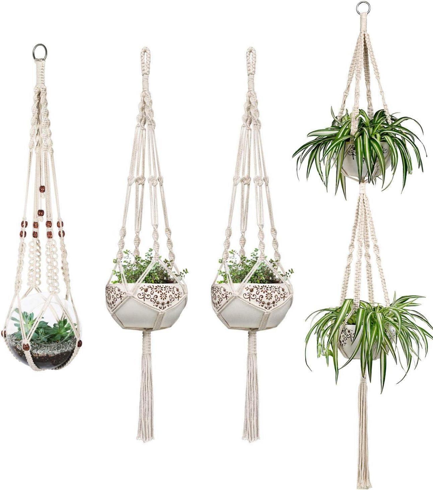 Makramee Blumenampel Baumwollseil Hängeampel Blumentopf Halter 4er Set