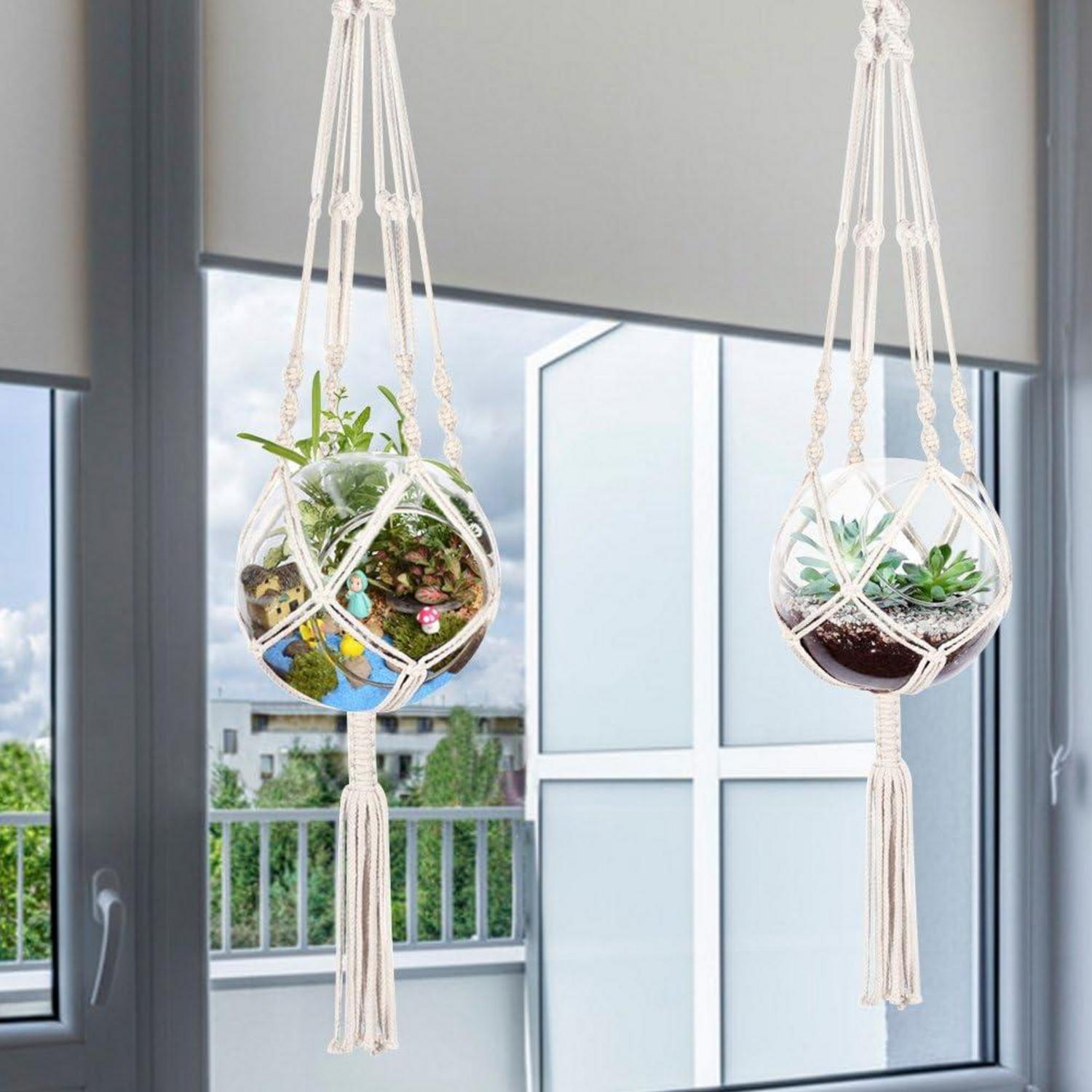4er Set Makramee Blumenampel Baumwollseil Pflanzen Halter Innen Außen