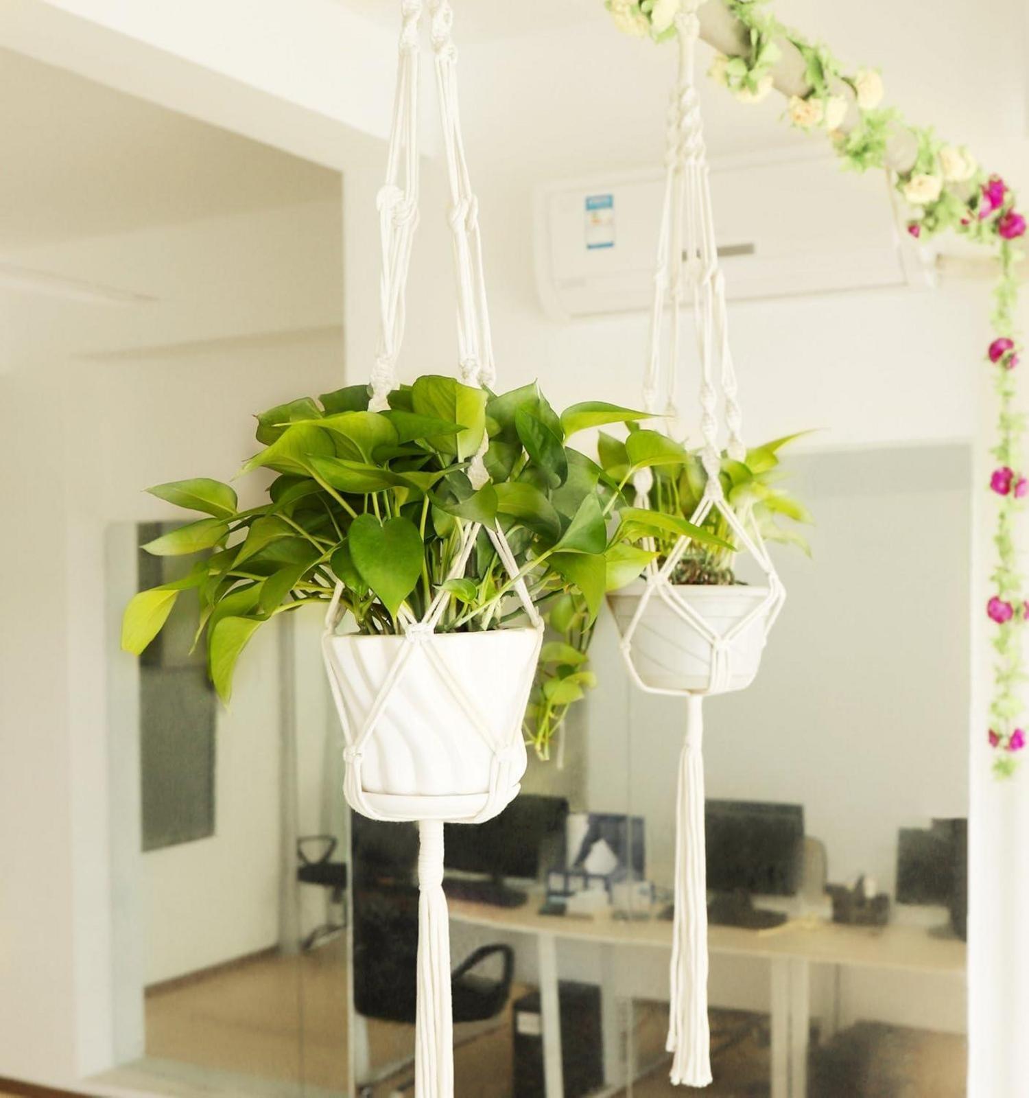 4er Set Makramee Blumenampel Baumwollseil Hängeampel Pflanzen Halter