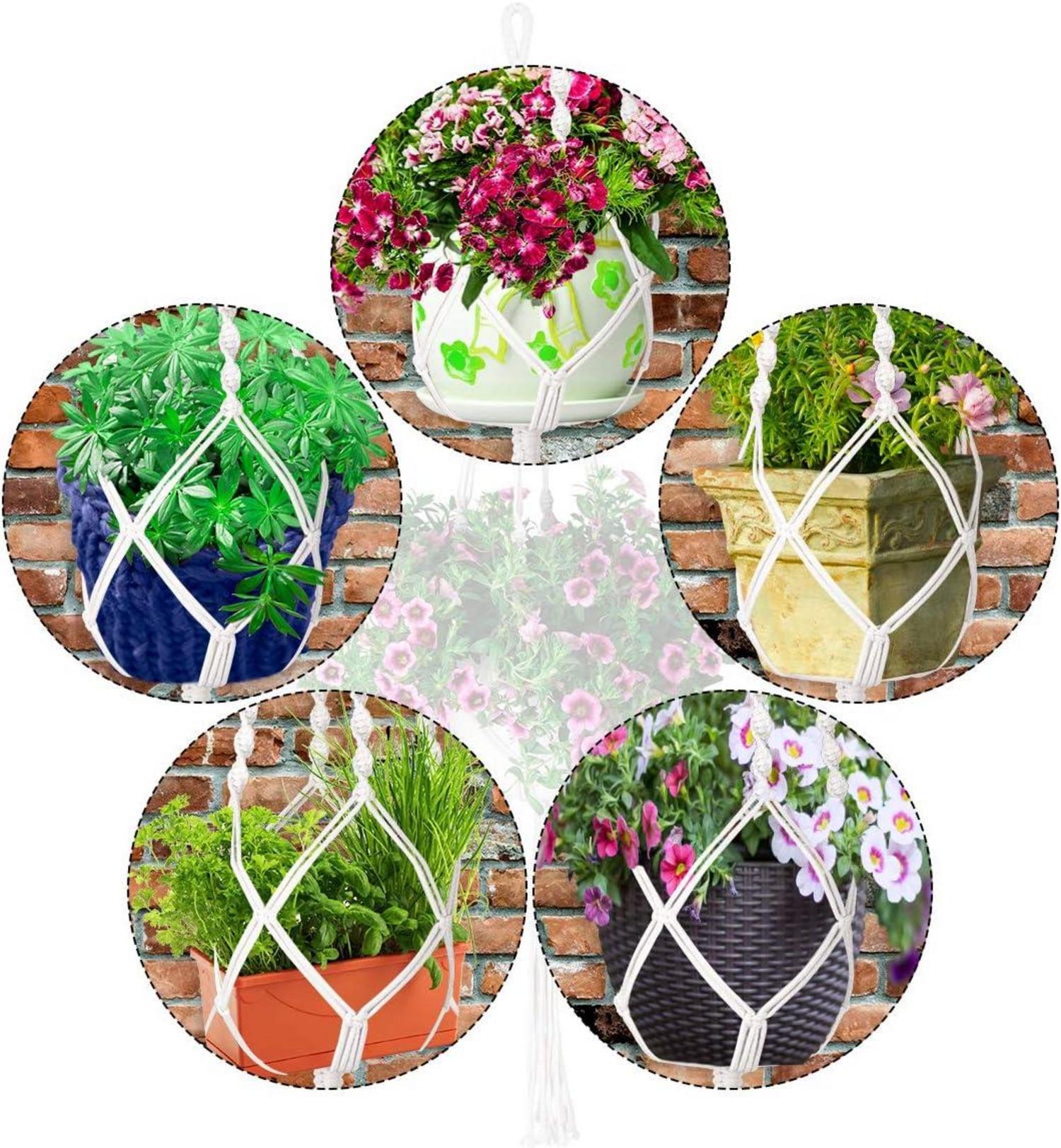 4er Set Makramee Blumenampel Baumwollseil Pflanzen Halter Innen Außen