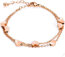 Rosen Damen Armband Herz Layered Doppel Kette Edelstahl