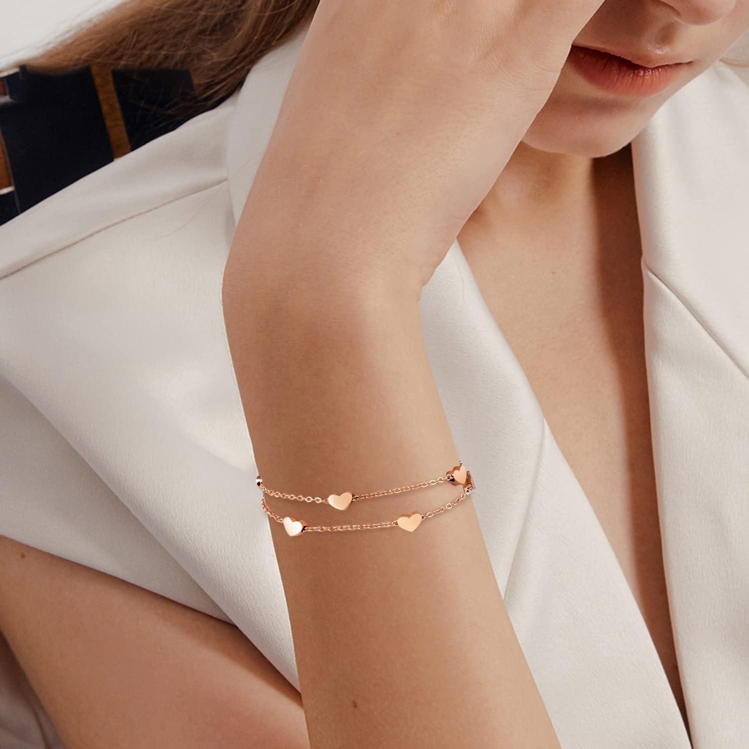 Damen Rosegold Herz Armband Titan Layered Armband 4,5cmVerlängerung