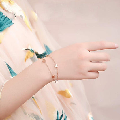 Damen Armband Rosegold Herz Layered Titan Armkette 20cm