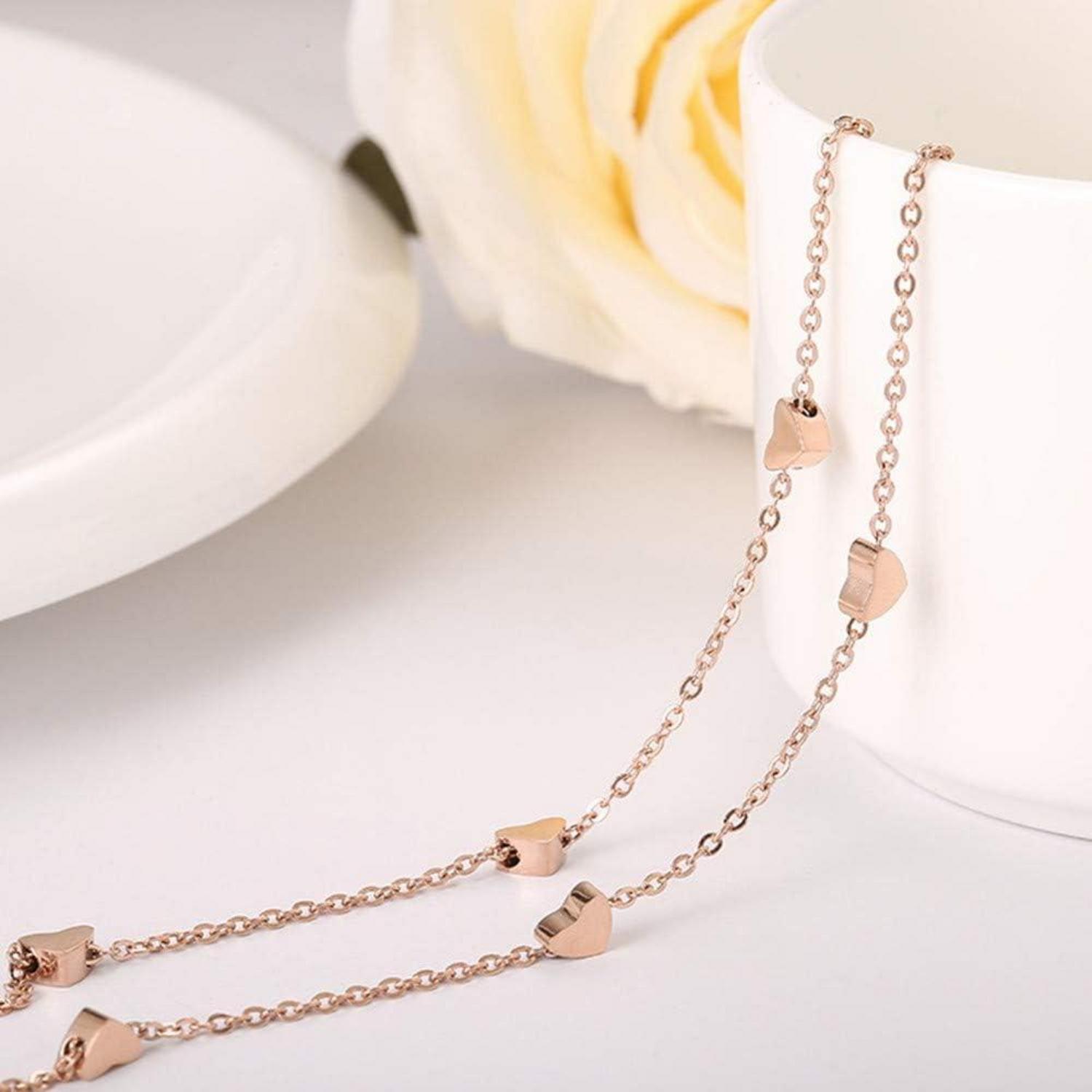 Damen Rosegold Layered Herz Armband Edelstahl Titan Armkette