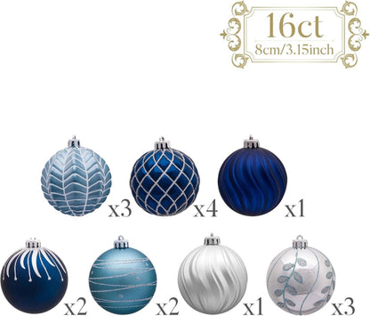 Weihnachtskugeln 16 Stücke 8CM Christbaumkugeln Silber Blau