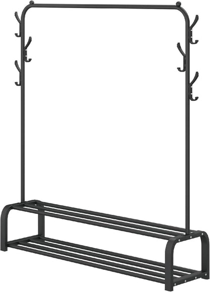 Freistehender Kleiderständer mit Stange, Ablage, 6 Haken