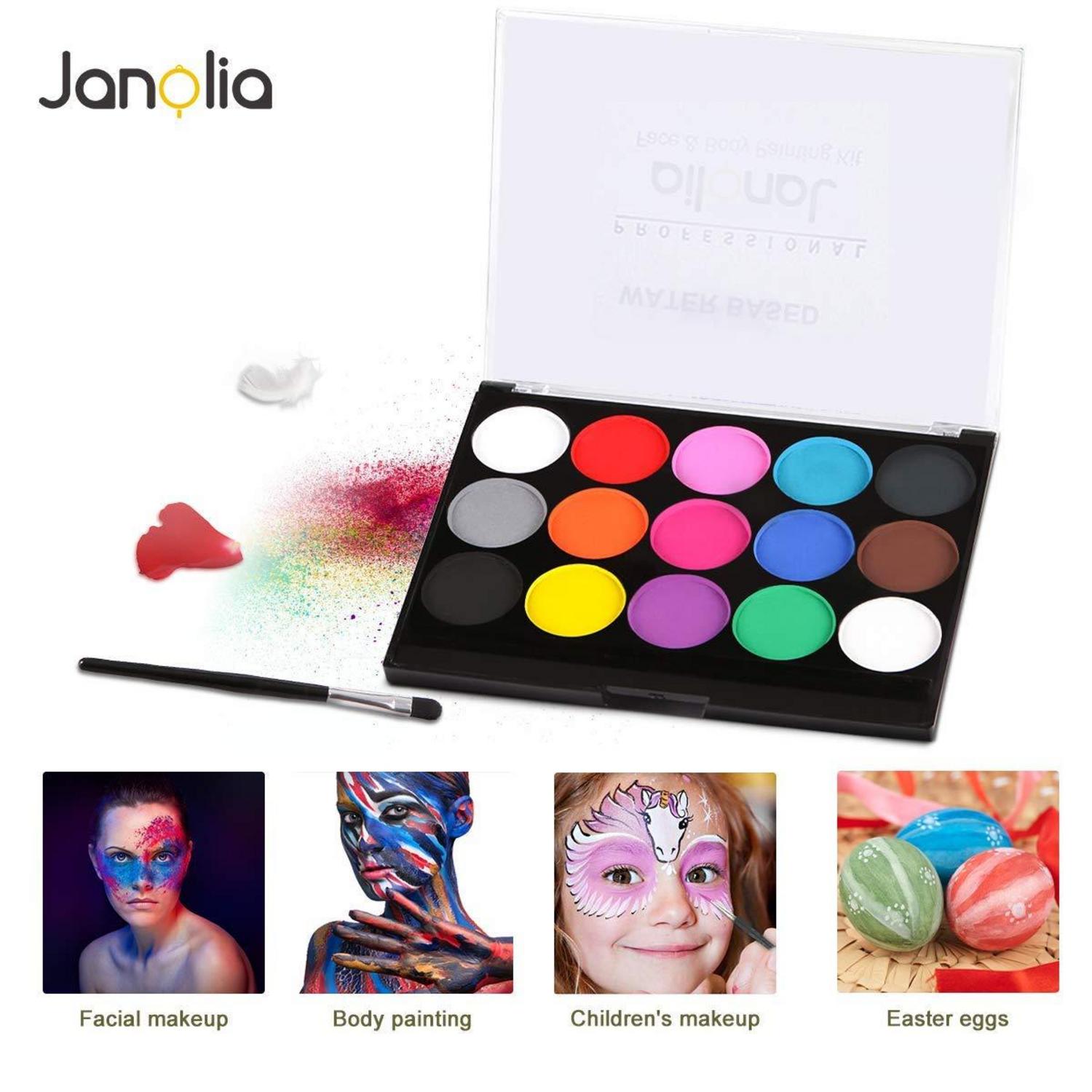 Gesichtsfarbe Set 15 Farben Karnevalsschminke Kinder Palette inkl. Bürste