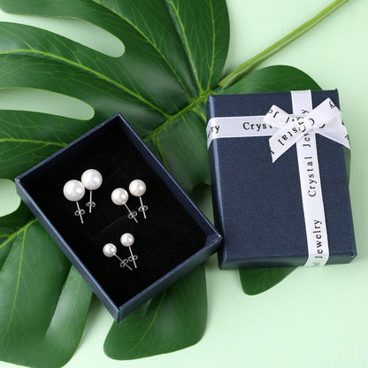 3er Set Perlen Ohrstecker Silber 925 für Damen Weiß Süßwasserperlen