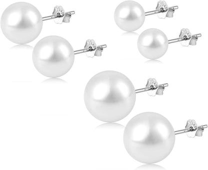 3er Set Perlen Ohrstecker Silber 925 für Damen Weiß Süßwasserperlen