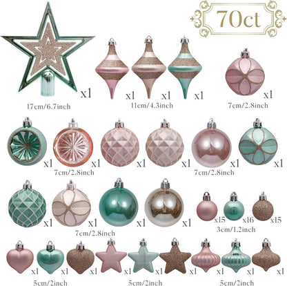 Weihnachtskugeln Set 70tlg Plastik Christbaumschmuck Mintgrün Rosa Gold