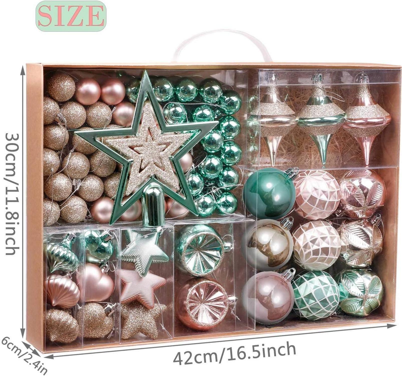 Weihnachtskugeln 70tlg Plastik Christbaumkugeln Mintgrün Rosa Gold