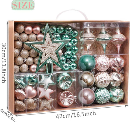 Weihnachtskugeln 70tlg Plastik Christbaumkugeln Mintgrün Rosa Gold