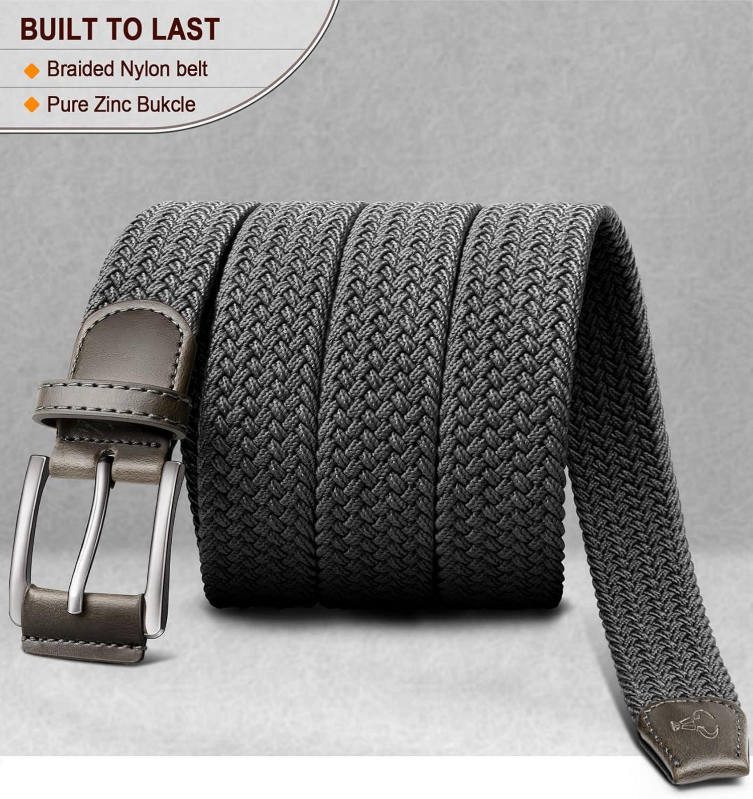 Herren Flechtgürtel Stretchgürtel 35mm Grigio Scuro 95cm/26-30 Gürtel