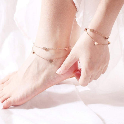 Rosegold Herz Fußkettchen Damen Titan Armband Layered