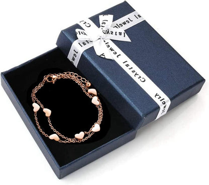 Rosegold Damen Fußkettchen mit Herz Anhängern | Layered Armband aus Titan mit Herz Anhängern