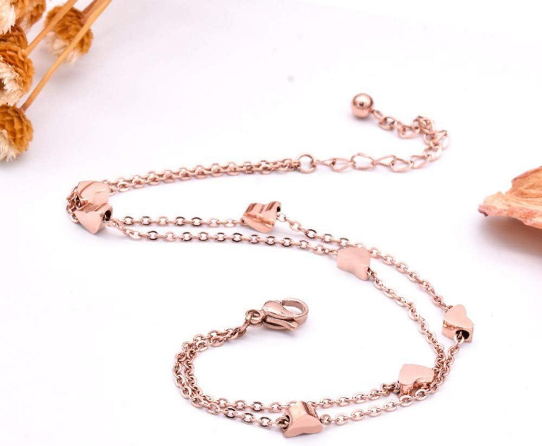 Rosegold Herz Fußkettchen Damen Titan Herz Layered Armband