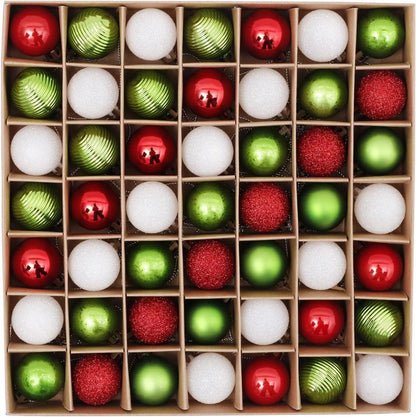 49 Weihnachtskugeln Christbaumschmuck Geschenkpaket, Thema Rot Grün