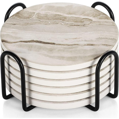 LIFVER Marmor Glas Untersetzer Set 6er Absorbierender