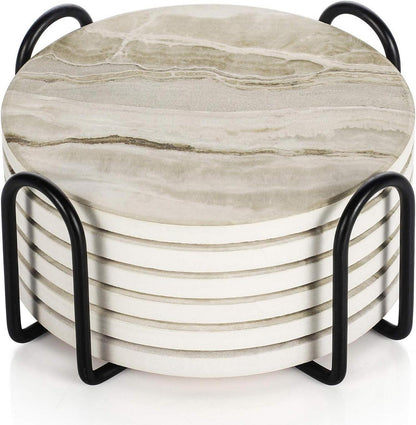 Untersetzer-Set Marmor Glas Absorbierend Korkboden Halter