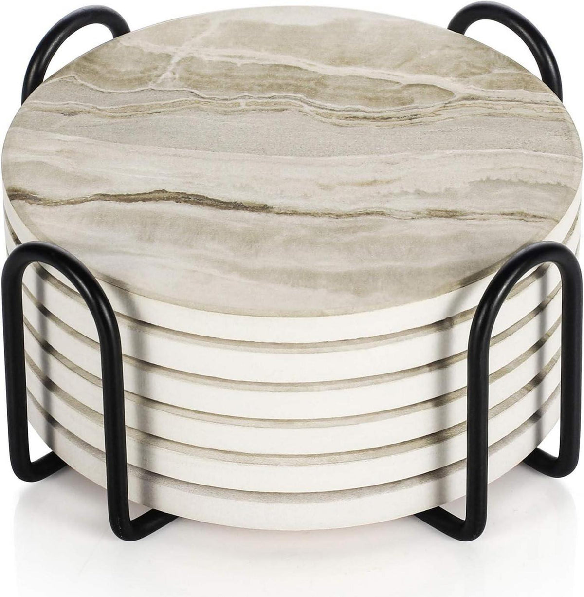 Untersetzer-Set Marmor Glas Absorbierend Korkboden Halter