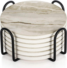 Untersetzer-Set Marmor Glas Absorbierend Korkboden Halter