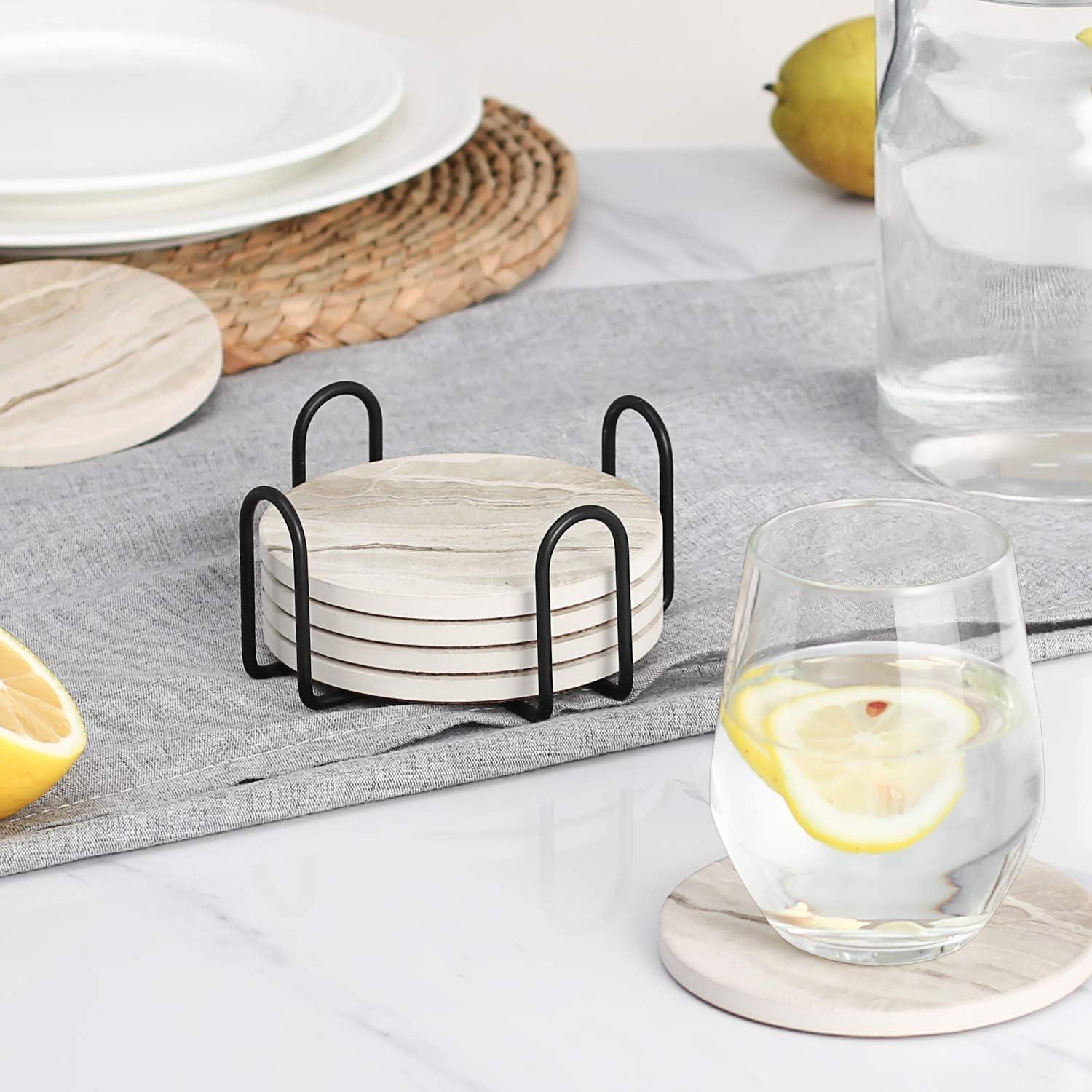 Untersetzer Marmor Glas 6er Set Absorbierend Kork Halter - Bars Cafés