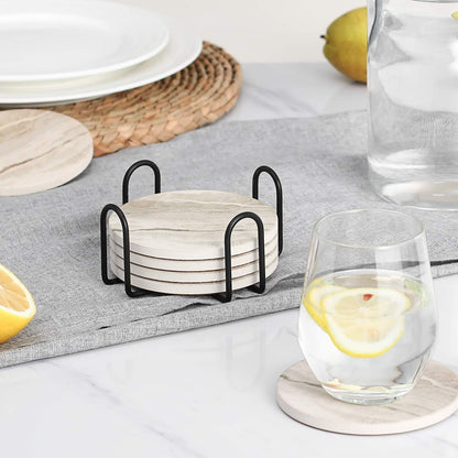 Untersetzer Marmor Glas 6er Set Absorbierend Kork Halter - Bars Cafés