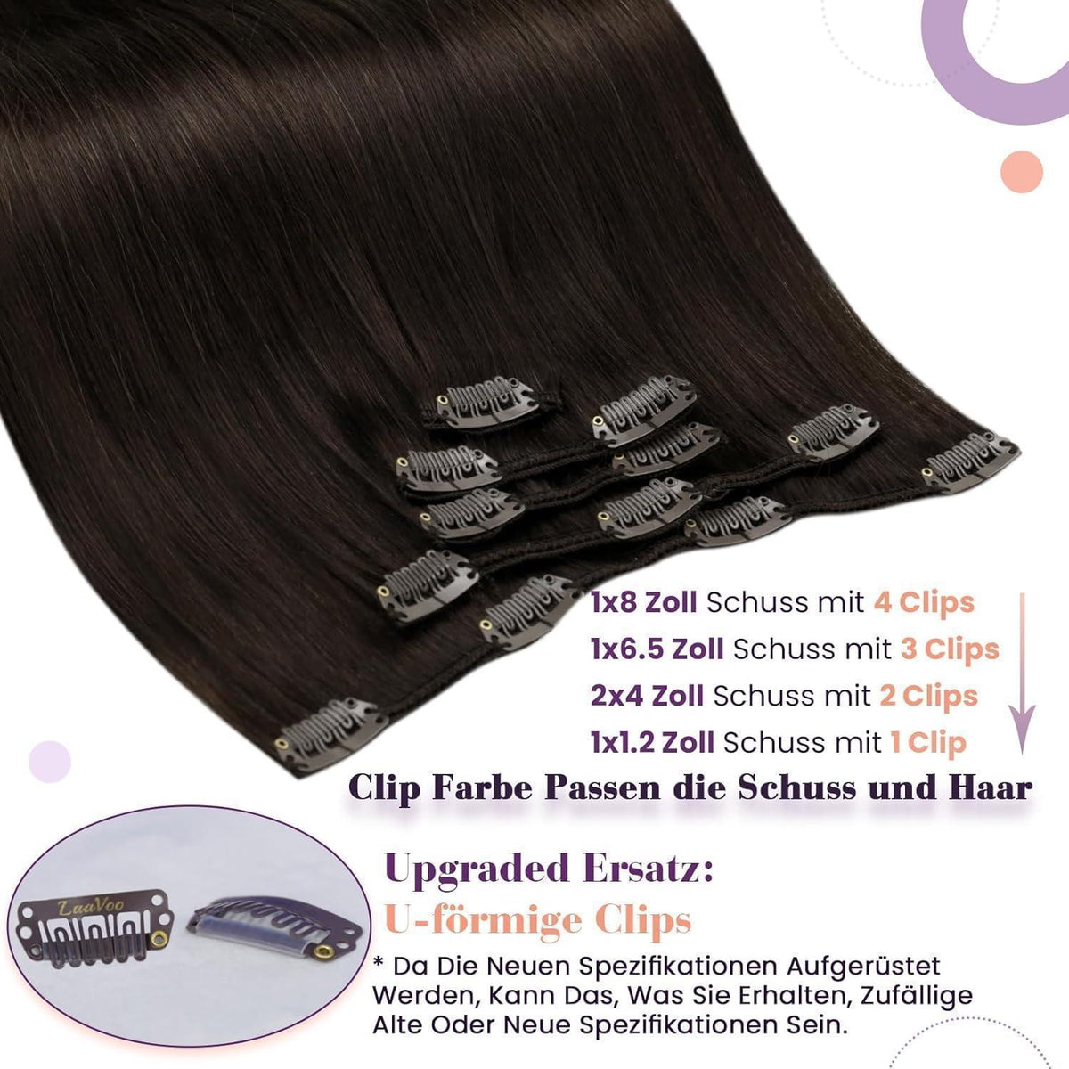 Dunkelbraune Clip-In Haarverlängerung Echthaar 45cm