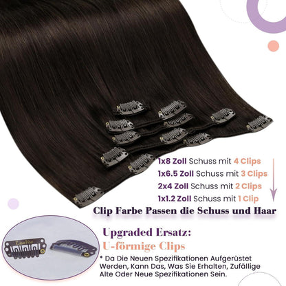 Dunkelbraune Clip-In Haarverlängerung Echthaar 45cm