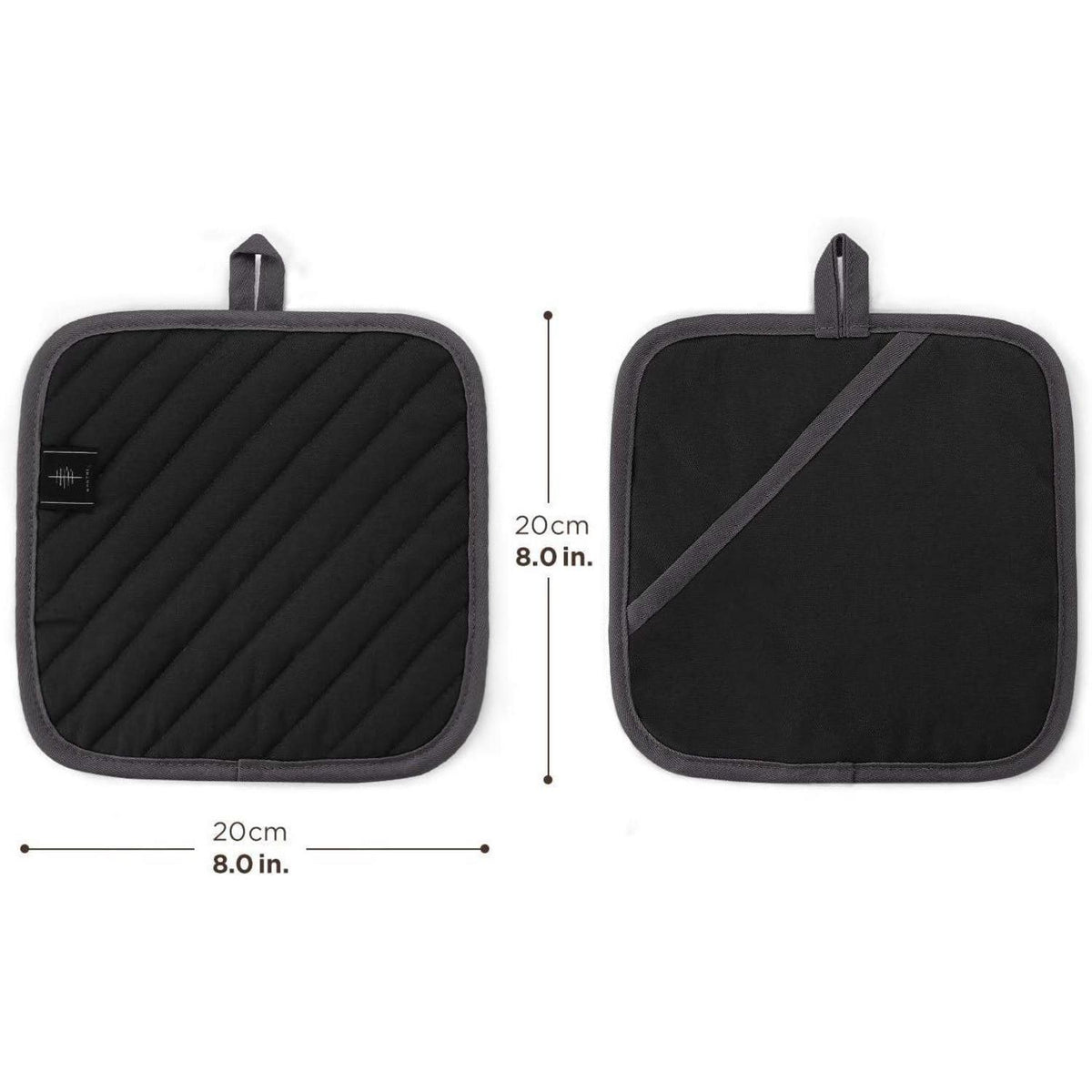 Topflappen Set 4er-Pack Schwarz 20x20cm Baumwolle