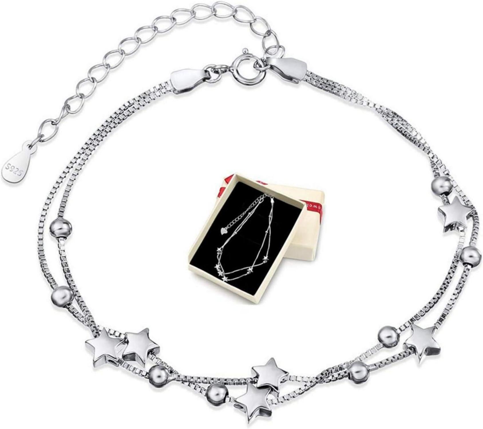 Elegantes Damen Armband mit Sternen Perlen Silber 925 Armkettchen