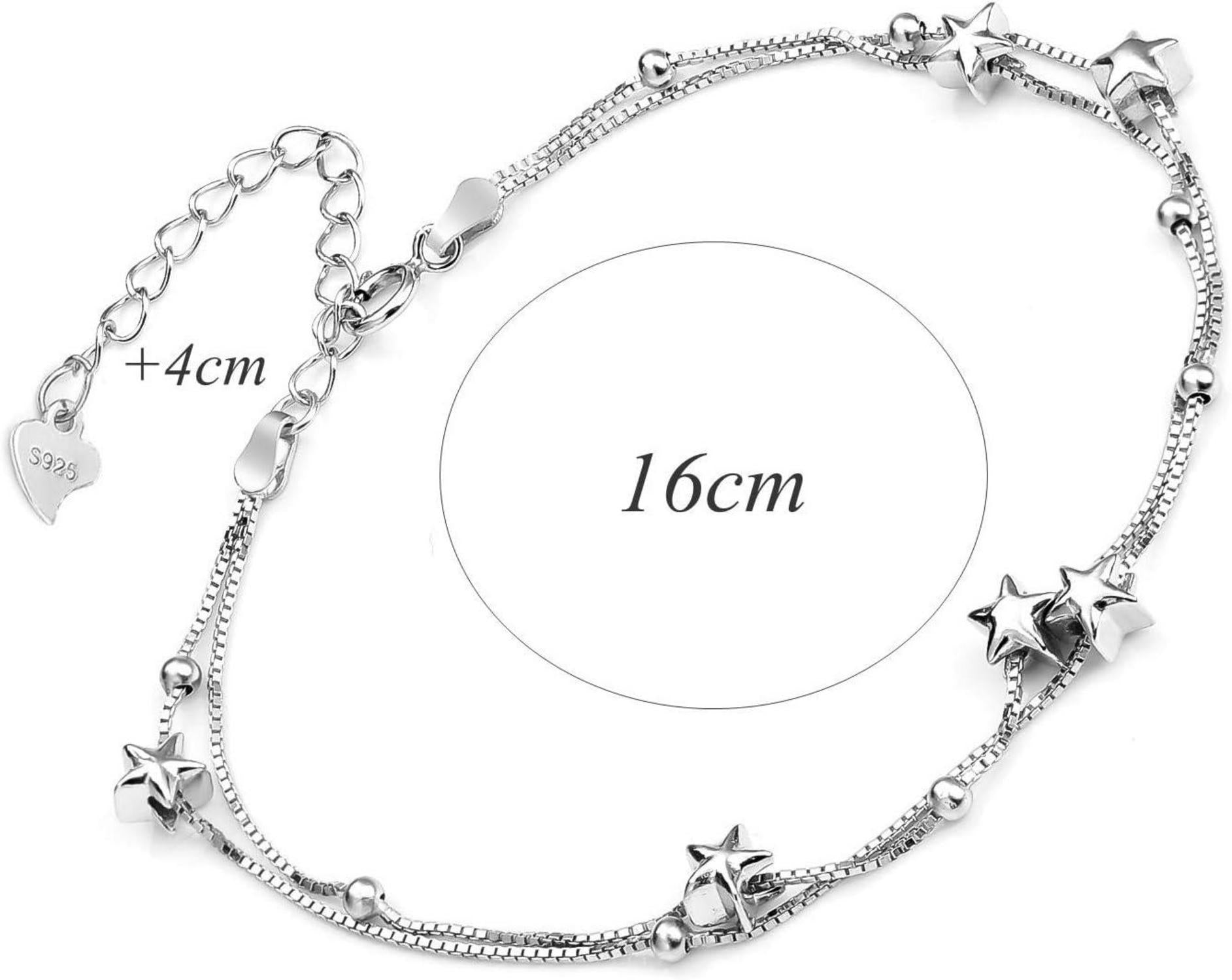 Damen Silber Armband mit Sternen 925 Sterling Silber Perlen